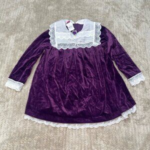 Vintage Union Made Ribbons & Lace Collection Baby Velvet Purple Dress Size 4T